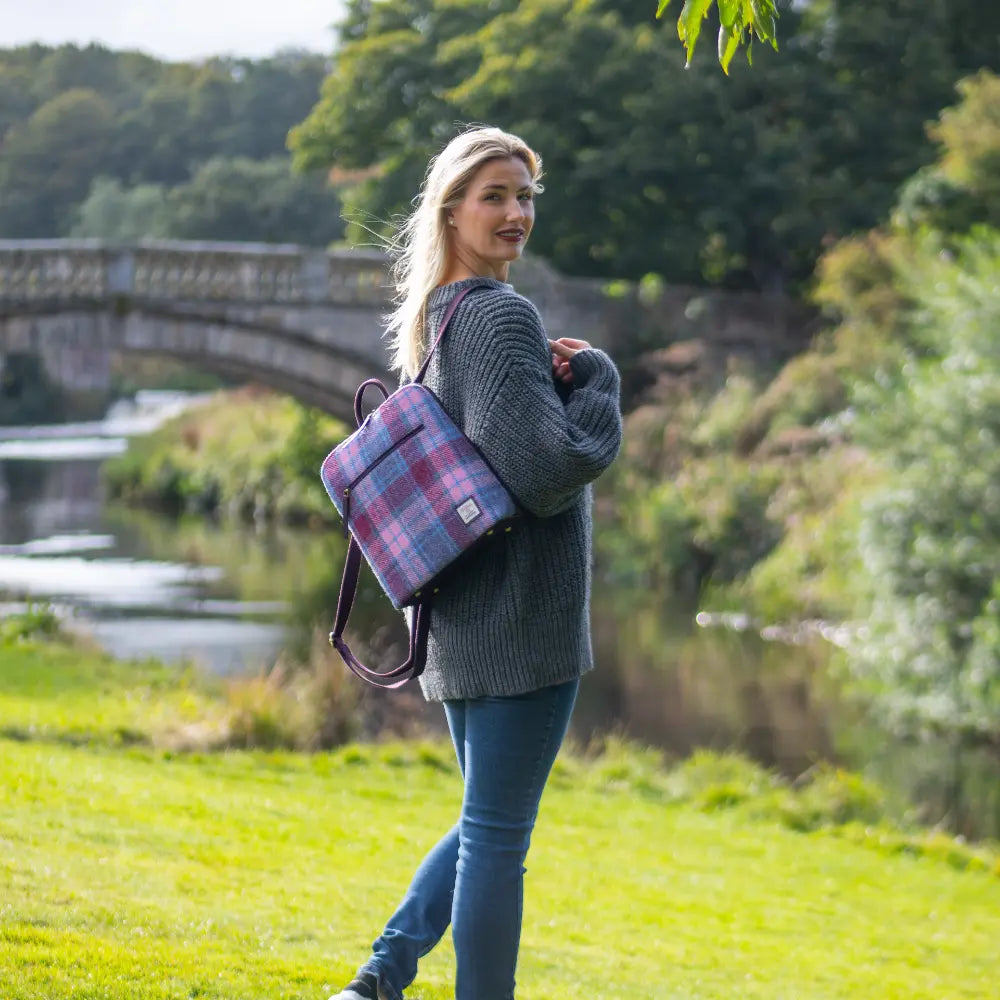 Harris Tweed backpack — stylish Scottish gift in a range of Harris Tweed colours — colour close-up