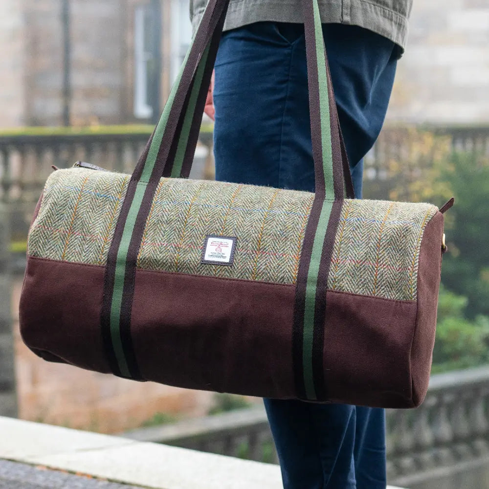Harris Tweed barrel holdall — spacious Scottish travel gift in a range of Harris Tweed colours — colour swatch view