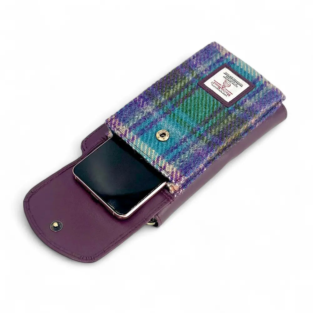 Harris Tweed phone purse — practical Scottish gift in a range of Harris Tweed colours — detail view