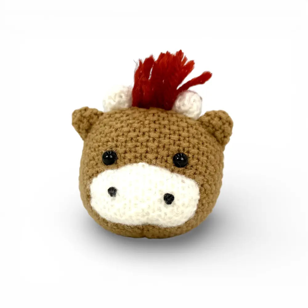 Knitted Highland Coo keychain — Alfie Scottish gift — flat lay