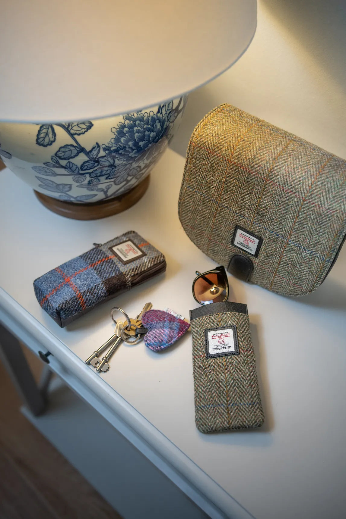 Harris Tweed heart keyring — charming Scottish gift in a range of Harris Tweed colours — styled product shot