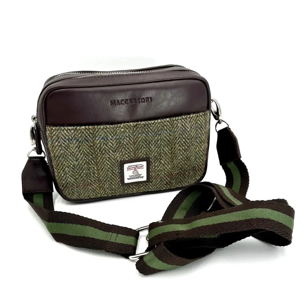 Harris Tweed camera bag — stylish Scottish gift in a range of Harris Tweed colours — close-up detail