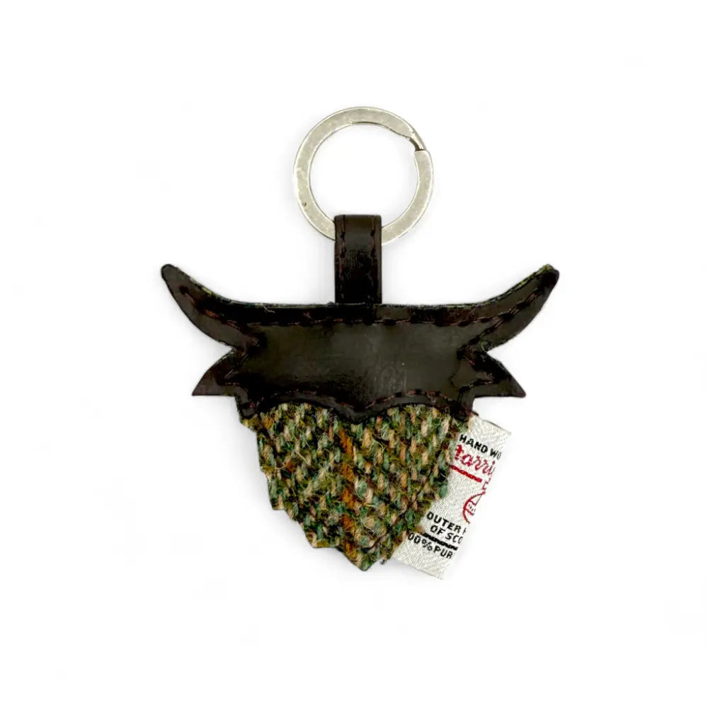 Harris Tweed Highland Coo keyring — unique Scottish gift in a range of Harris Tweed colours — lifestyle shot
