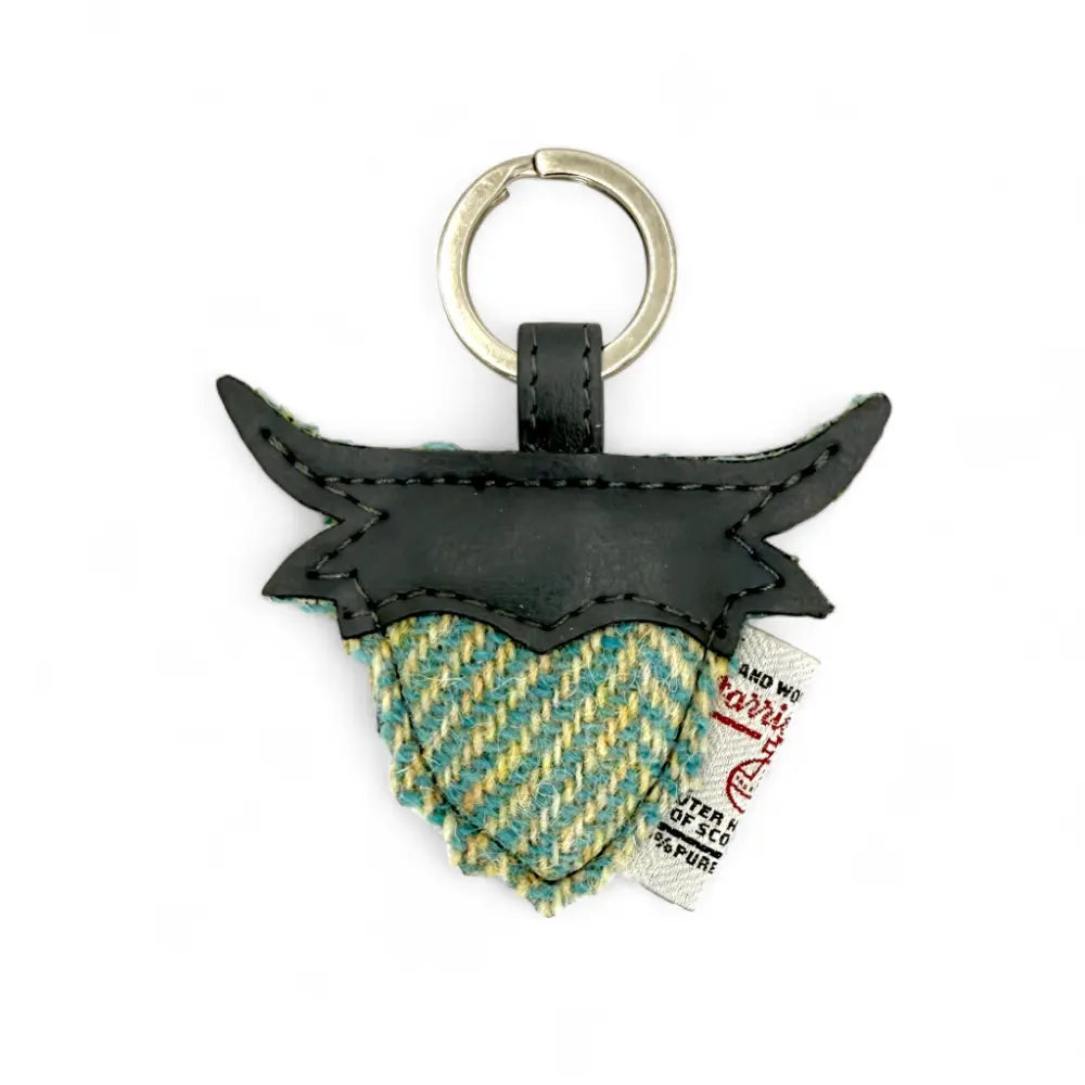 Harris Tweed Highland Coo keyring — unique Scottish gift in a range of Harris Tweed colours — flat lay detail