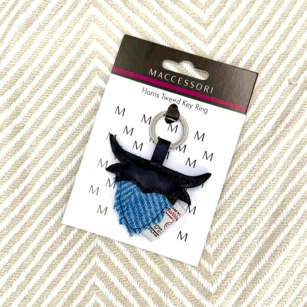Harris Tweed Highland Coo keyring — unique Scottish gift in a range of Harris Tweed colours — colour close-up