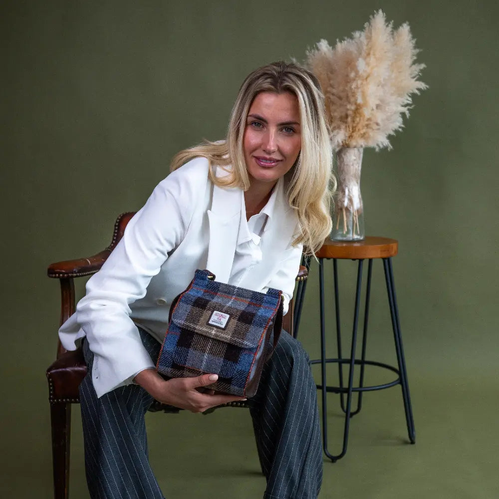 Harris Tweed medium satchel — classic Scottish gift in a range of Harris Tweed colours — in use
