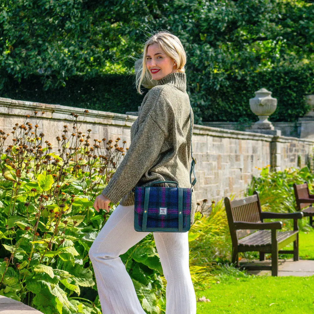 Harris Tweed ladies messenger bag — roomy Scottish gift in a range of Harris Tweed colours — alternate angle