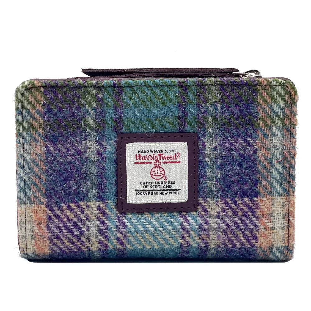 Harris Tweed zip purse — stylish Scottish gift in a range of Harris Tweed colours — flat lay detail