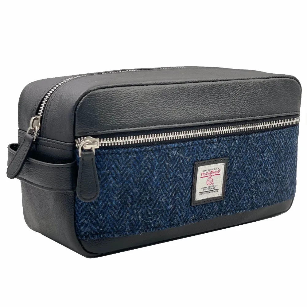 HARRIS TWEED WASH BAG - Blue image