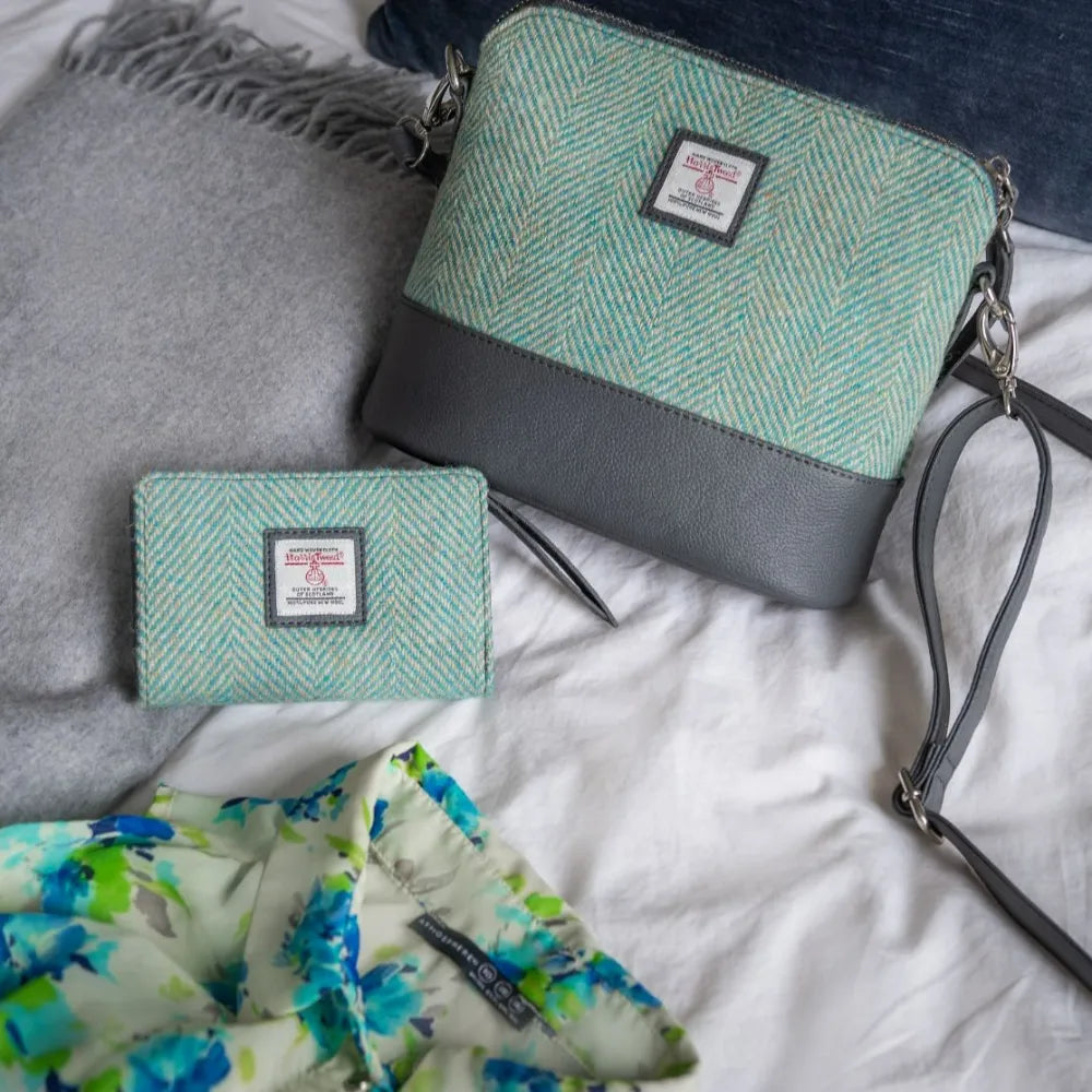 Harris Tweed zip purse — stylish Scottish gift in a range of Harris Tweed colours — in use