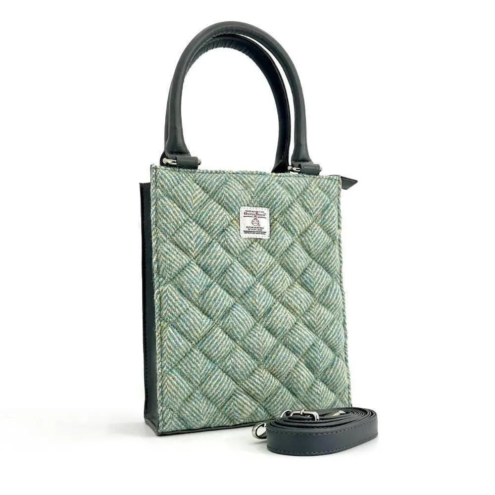 Harris Tweed quilt mini tote bag — stylish Scottish gift in a range of Harris Tweed colours — lifestyle shot