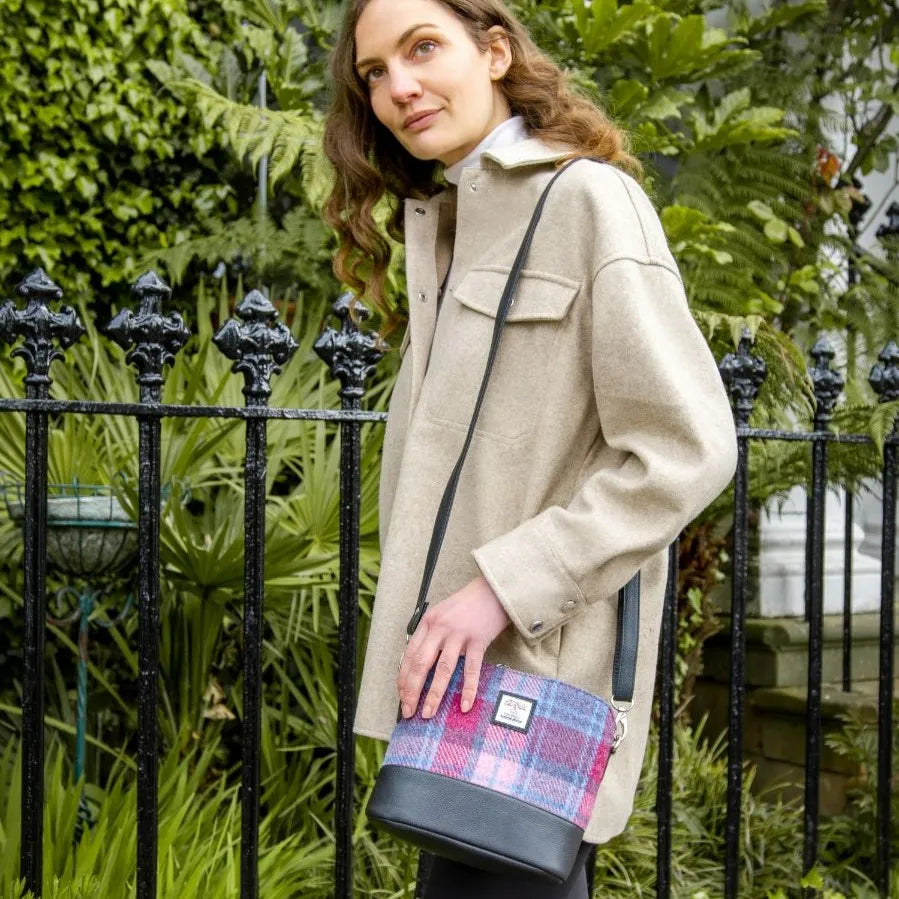 Harris Tweed square shoulder bag — chic Scottish gift in a range of Harris Tweed colours — styled product shot
