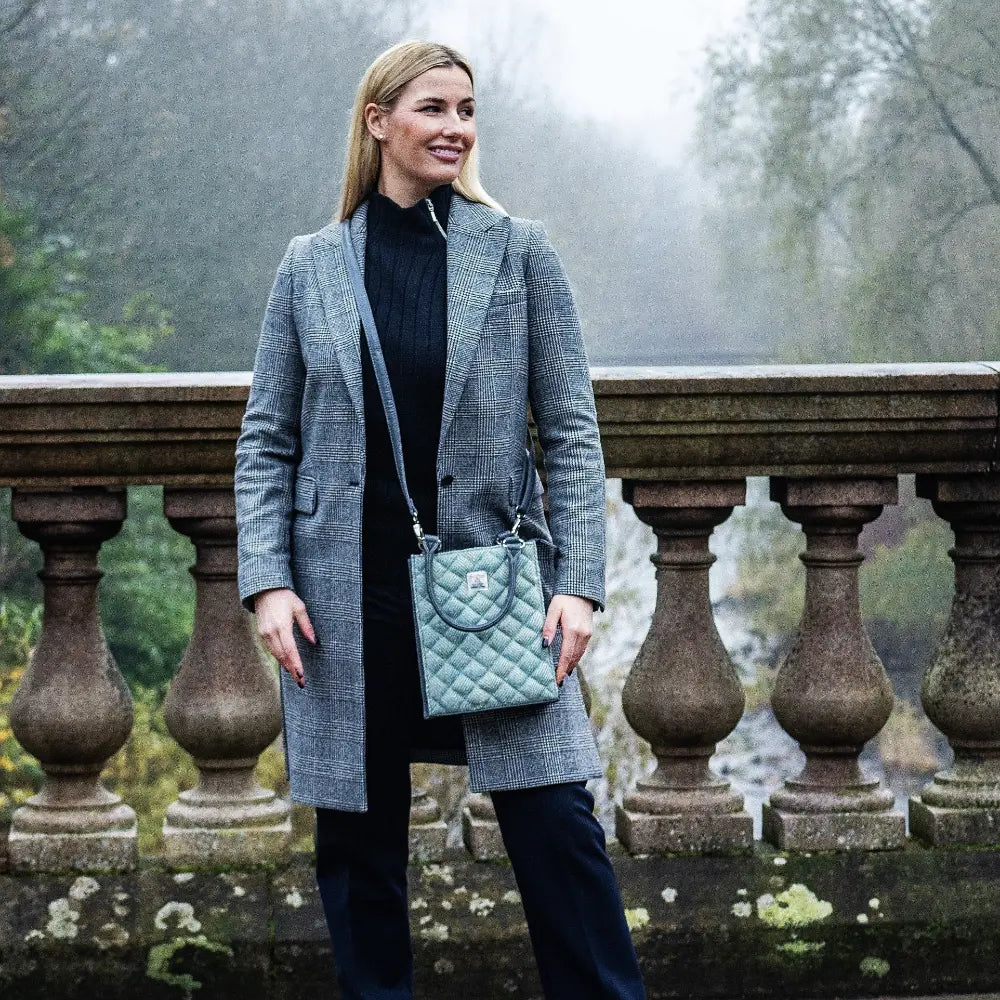 Harris Tweed quilt mini tote bag — stylish Scottish gift in a range of Harris Tweed colours — colour close-up