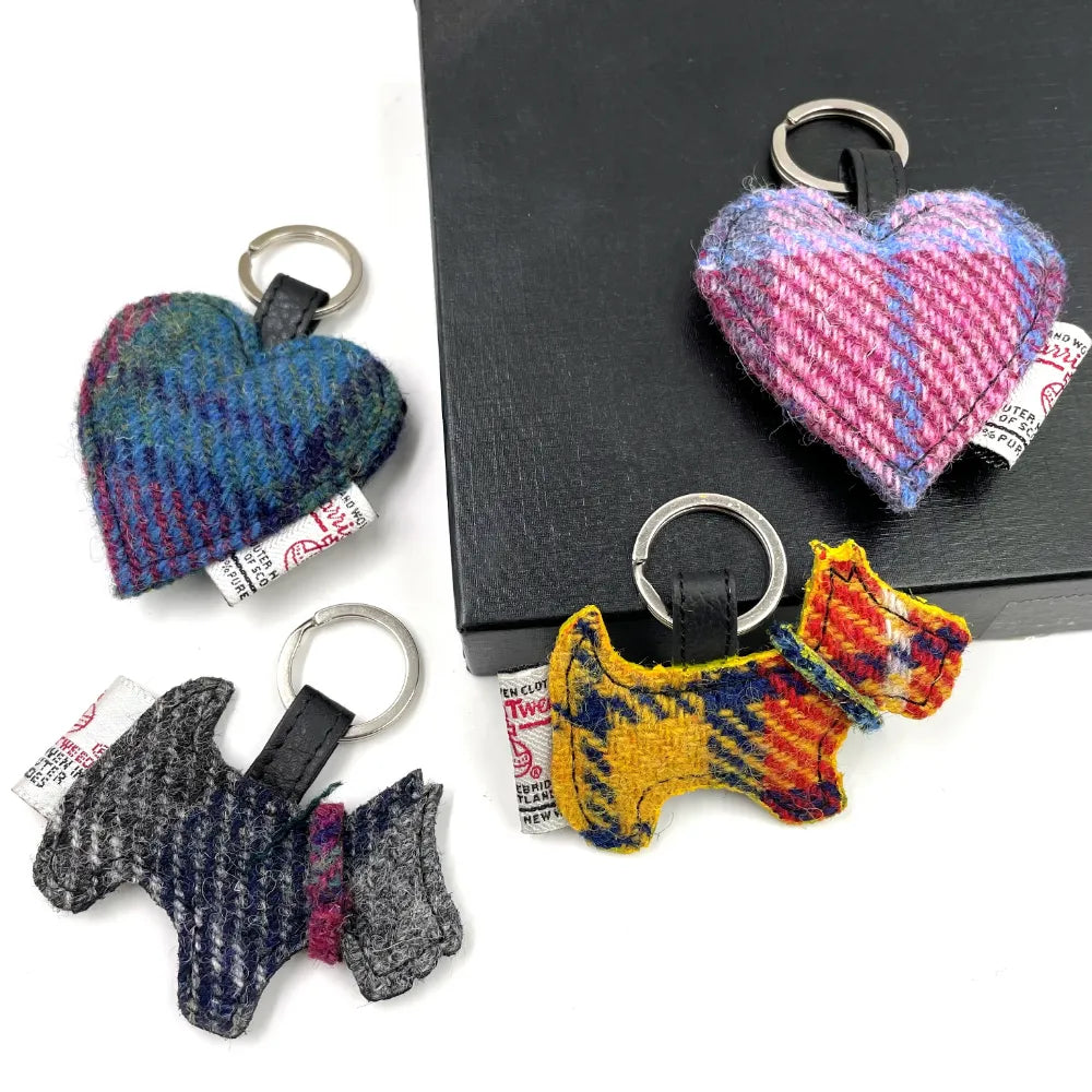 Harris Tweed Scotty dog keyring — unique Scottish gift in a range of Harris Tweed colours — styled product shot