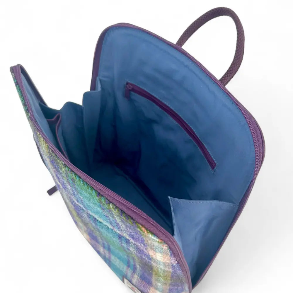 Harris Tweed backpack — stylish Scottish gift in a range of Harris Tweed colours — styled product shot