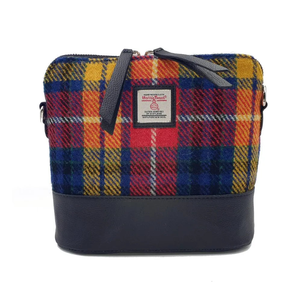 Harris Tweed square shoulder bag — chic Scottish gift in a range of Harris Tweed colours — in use