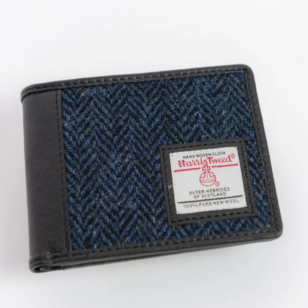Harris Tweed bifold wallet — stylish Scottish gift for men in a range of Harris Tweed colours — close-up detail