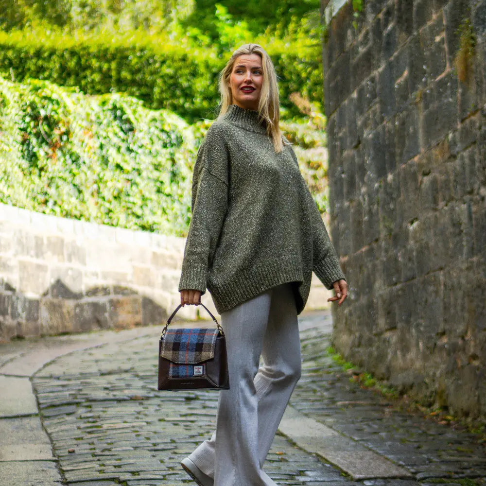 Harris Tweed Highland messenger bag — classic Scottish gift in a range of Harris Tweed colours — styled product shot