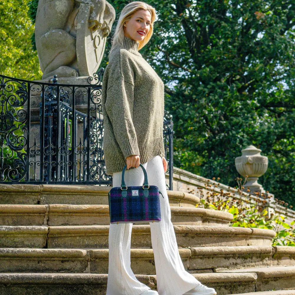 Harris Tweed top handle bag — timeless Scottish gift in a range of Harris Tweed colours — styled product shot