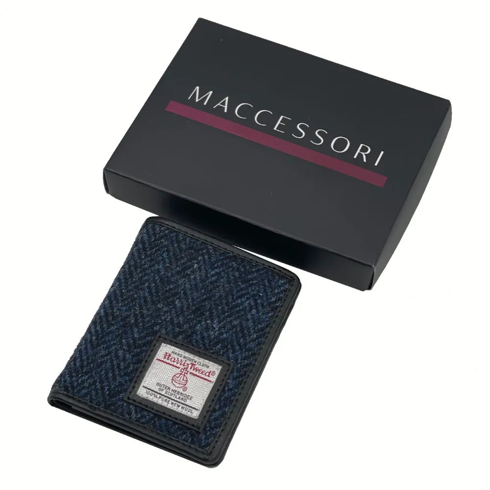 Harris Tweed slim bifold wallet — slim Scottish gift for men in a range of Harris Tweed colours — styled product shot