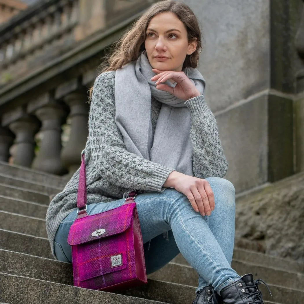 Harris Tweed satchel bag — timeless Scottish gift in a range of Harris Tweed colours — alternate angle
