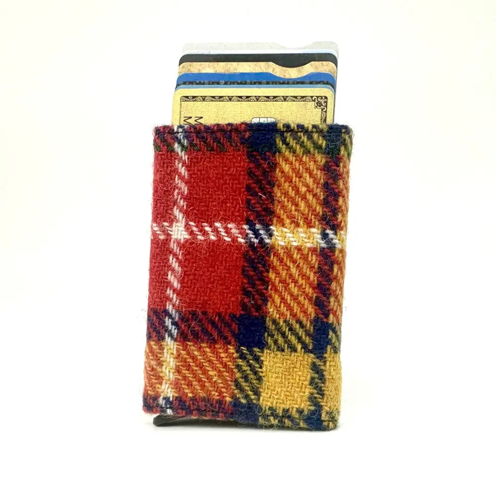Harris Tweed pop up card holder — smart Scottish gift in a range of Harris Tweed colours — close-up detail