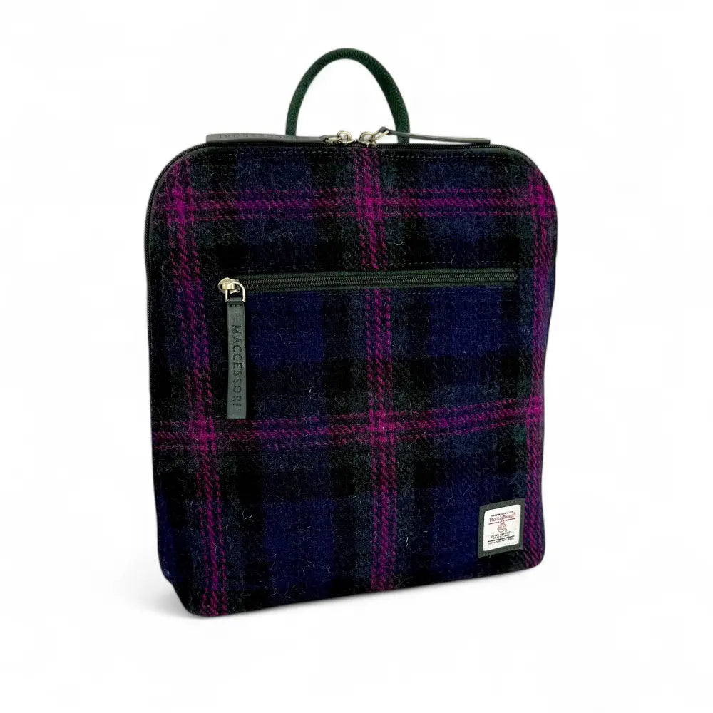 Harris Tweed backpack — stylish Scottish gift in a range of Harris Tweed colours — detail lifestyle