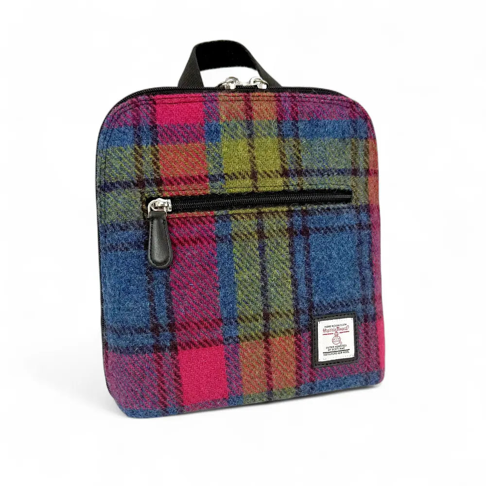 Harris Tweed mini backpack — compact Scottish gift in a range of Harris Tweed colours — lifestyle shot