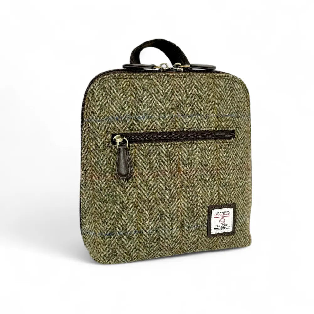 Harris Tweed mini backpack — compact Scottish gift in a range of Harris Tweed colours — close-up detail
