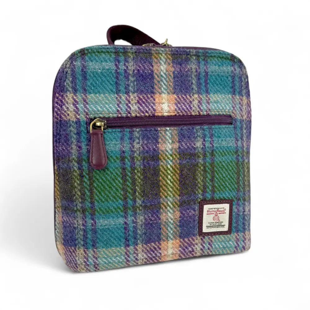 Harris Tweed mini backpack — compact Scottish gift in a range of Harris Tweed colours — angle view
