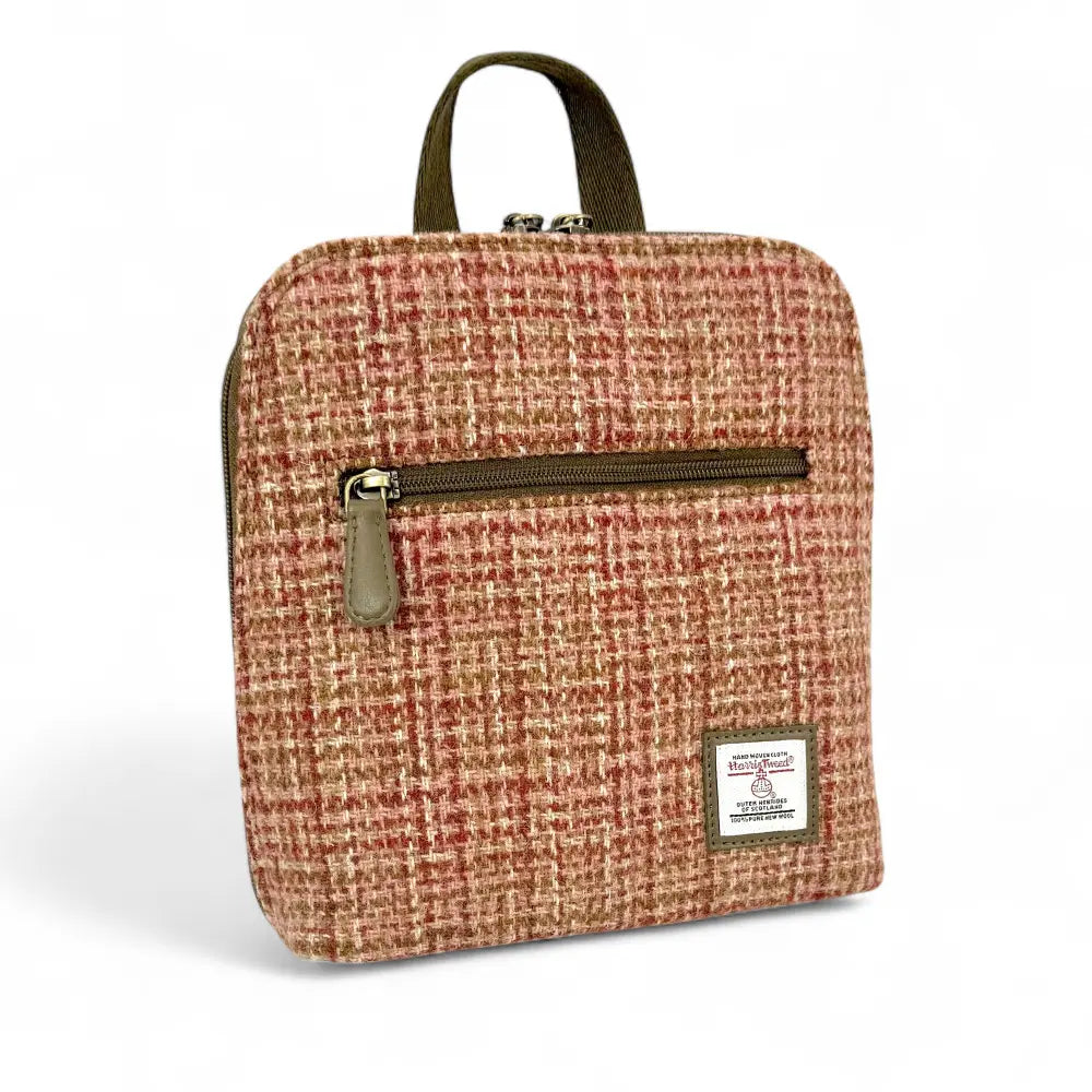Harris Tweed mini backpack — compact Scottish gift in a range of Harris Tweed colours — flat lay detail