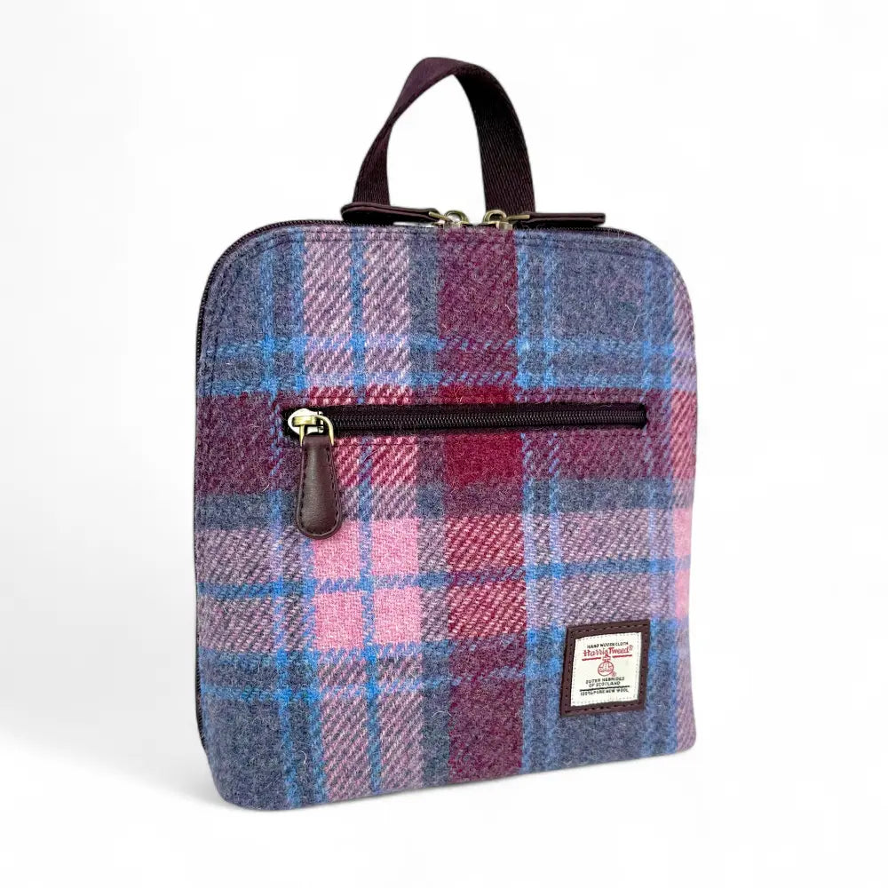 Harris Tweed mini backpack — compact Scottish gift in a range of Harris Tweed colours — styled shot