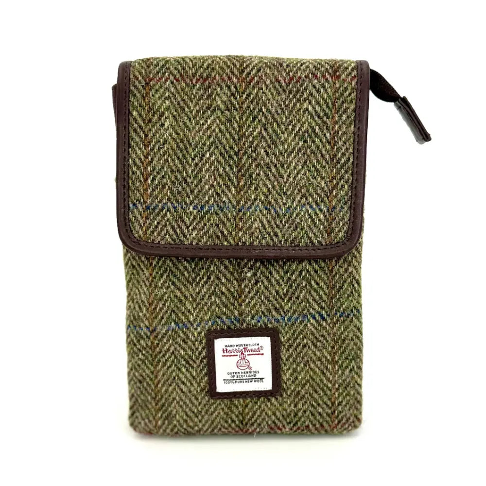 Harris Tweed mini crossbody bag — compact Scottish gift in a range of Harris Tweed colours — flat lay detail