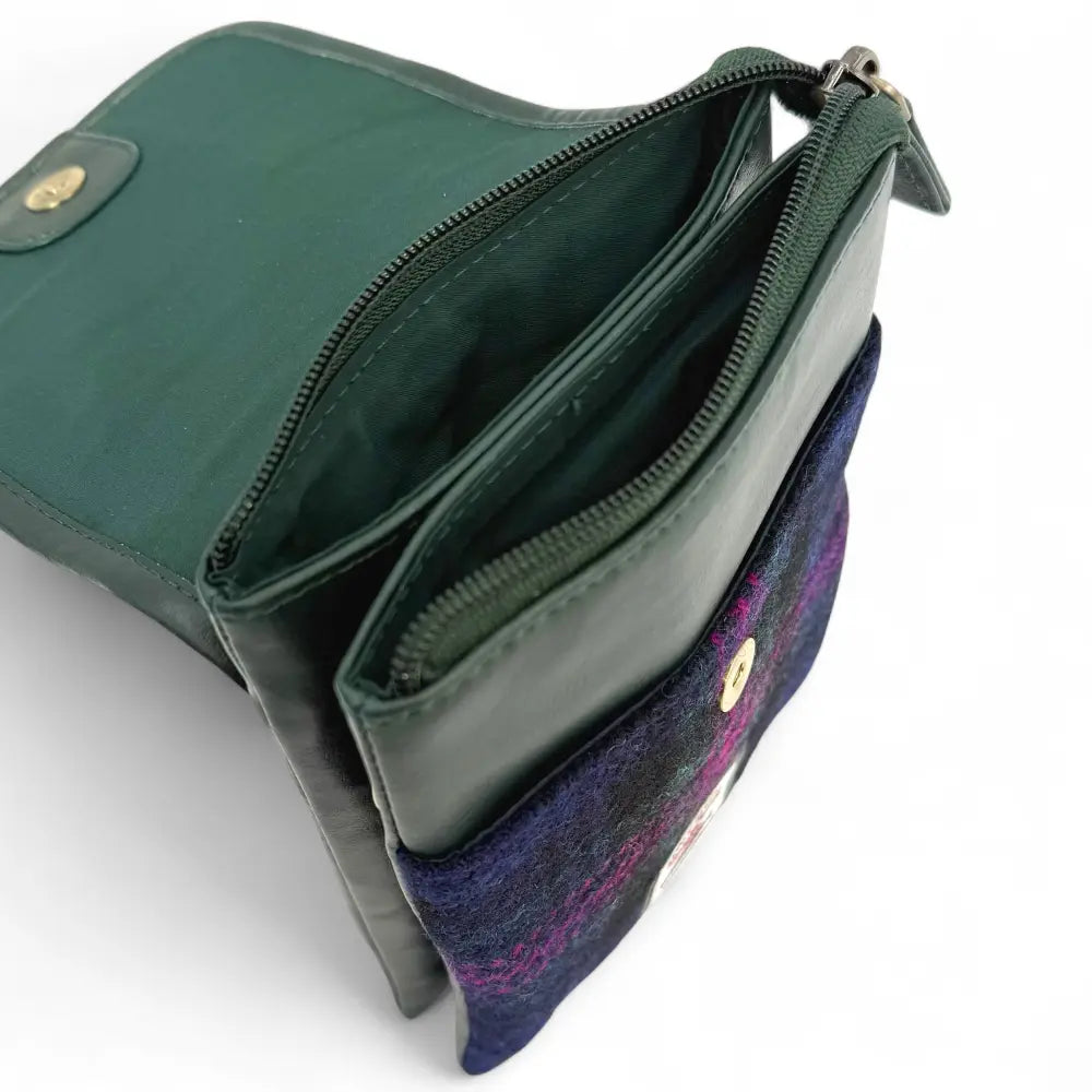 Harris Tweed mini crossbody bag — compact Scottish gift in a range of Harris Tweed colours — colour close-up