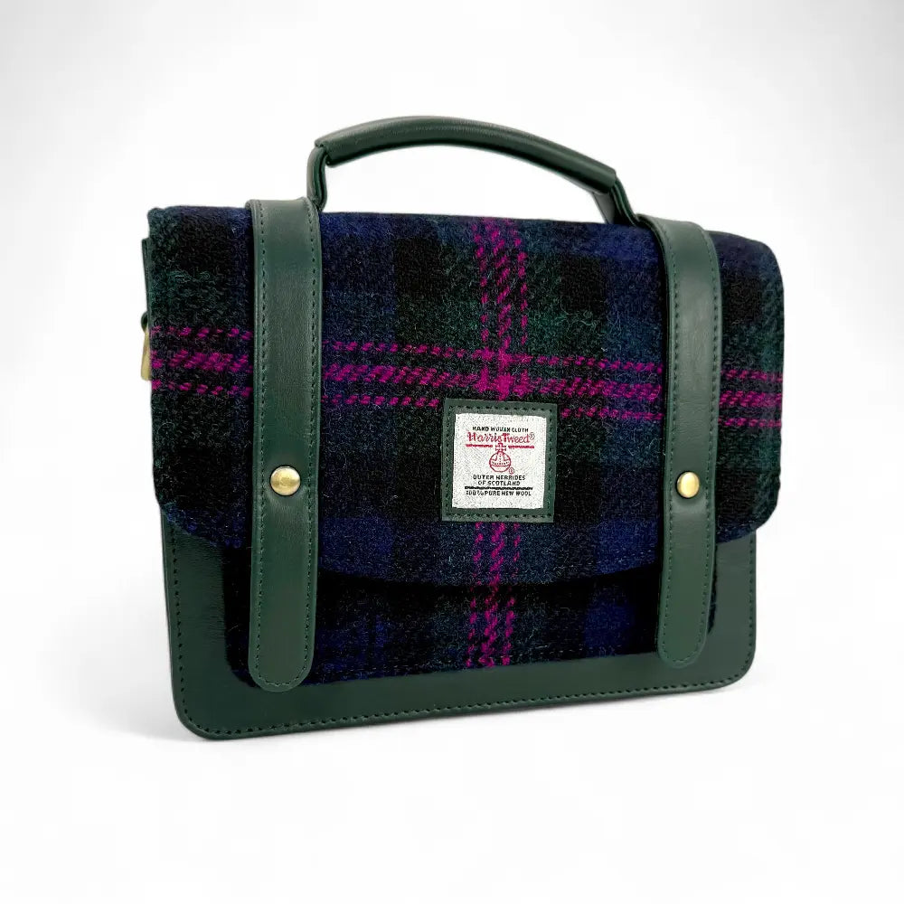 Harris Tweed mini messenger bag — everyday Scottish gift in a range of Harris Tweed colours — detail lifestyle