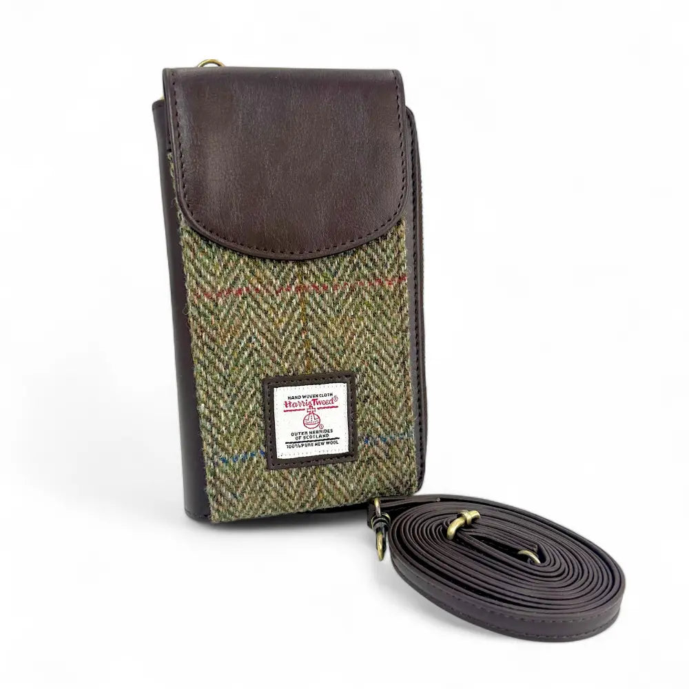 Harris Tweed phone purse — practical Scottish gift in a range of Harris Tweed colours — styled shot