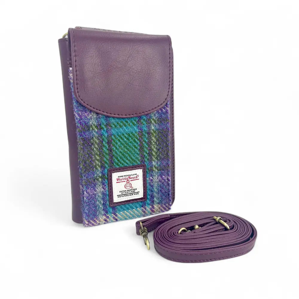 Harris Tweed phone purse — practical Scottish gift in a range of Harris Tweed colours — flat lay detail
