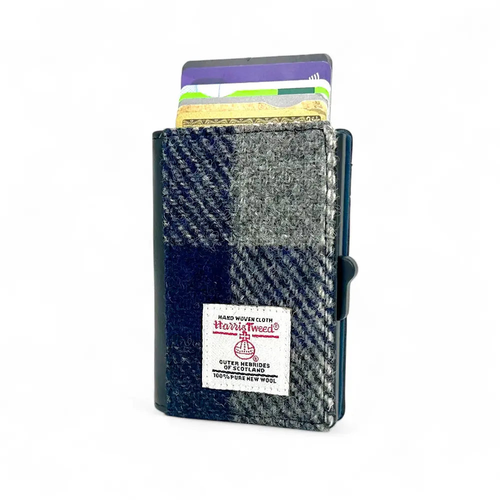 Harris Tweed pop up card wallet — compact Scottish gift in a range of Harris Tweed colours — close-up detail
