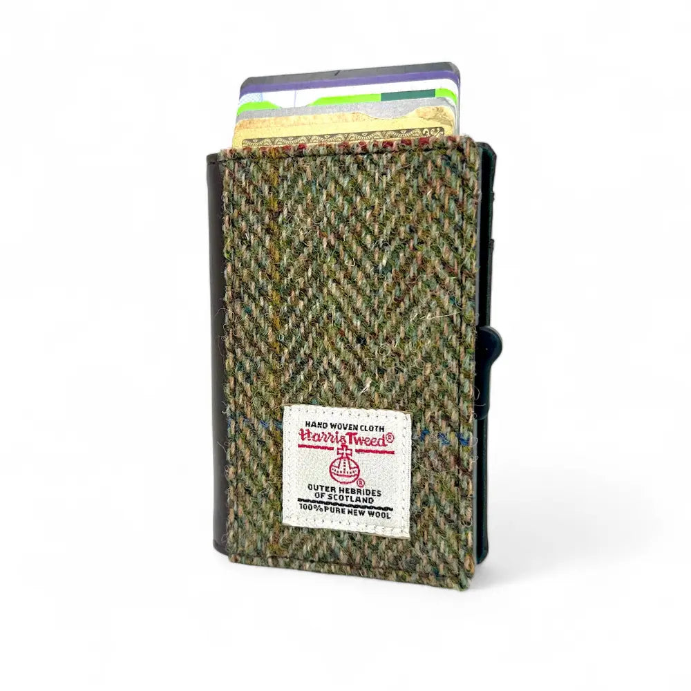 Harris Tweed pop up card wallet — compact Scottish gift in a range of Harris Tweed colours — colour swatch view