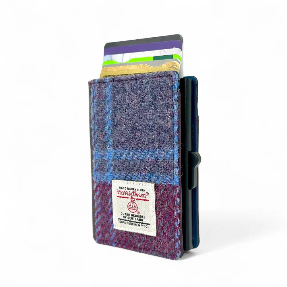 Harris Tweed pop up card wallet — compact Scottish gift in a range of Harris Tweed colours — lifestyle shot