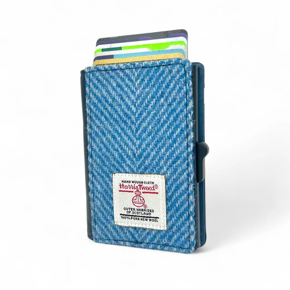 Harris Tweed pop up card wallet — compact Scottish gift in a range of Harris Tweed colours — styled shot