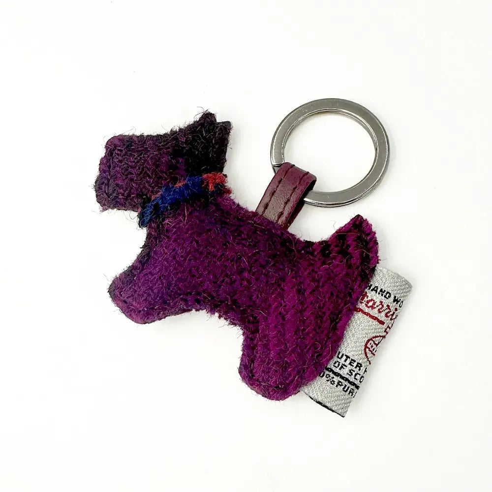 Harris Tweed Scotty dog keyring — unique Scottish gift in a range of Harris Tweed colours — angle view