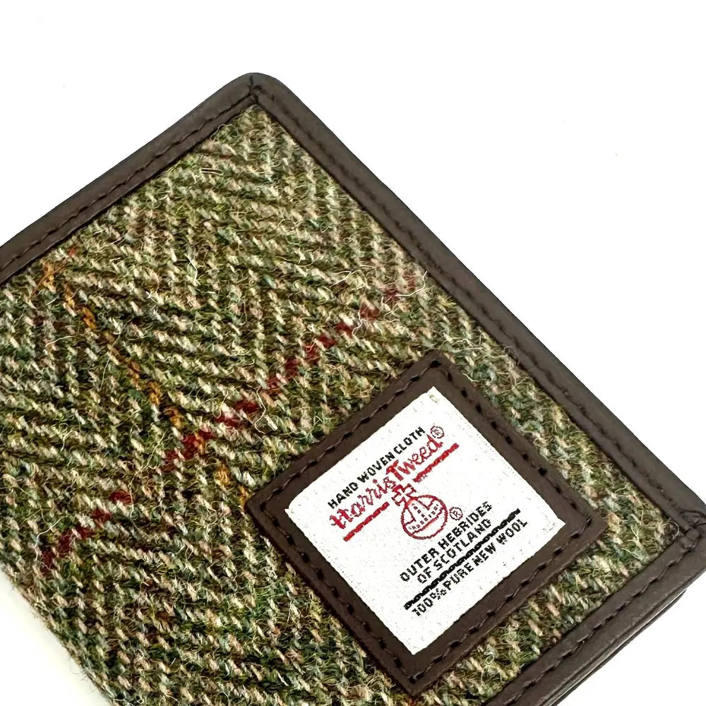 Harris Tweed slim bifold wallet — slim Scottish gift for men in a range of Harris Tweed colours — flat lay