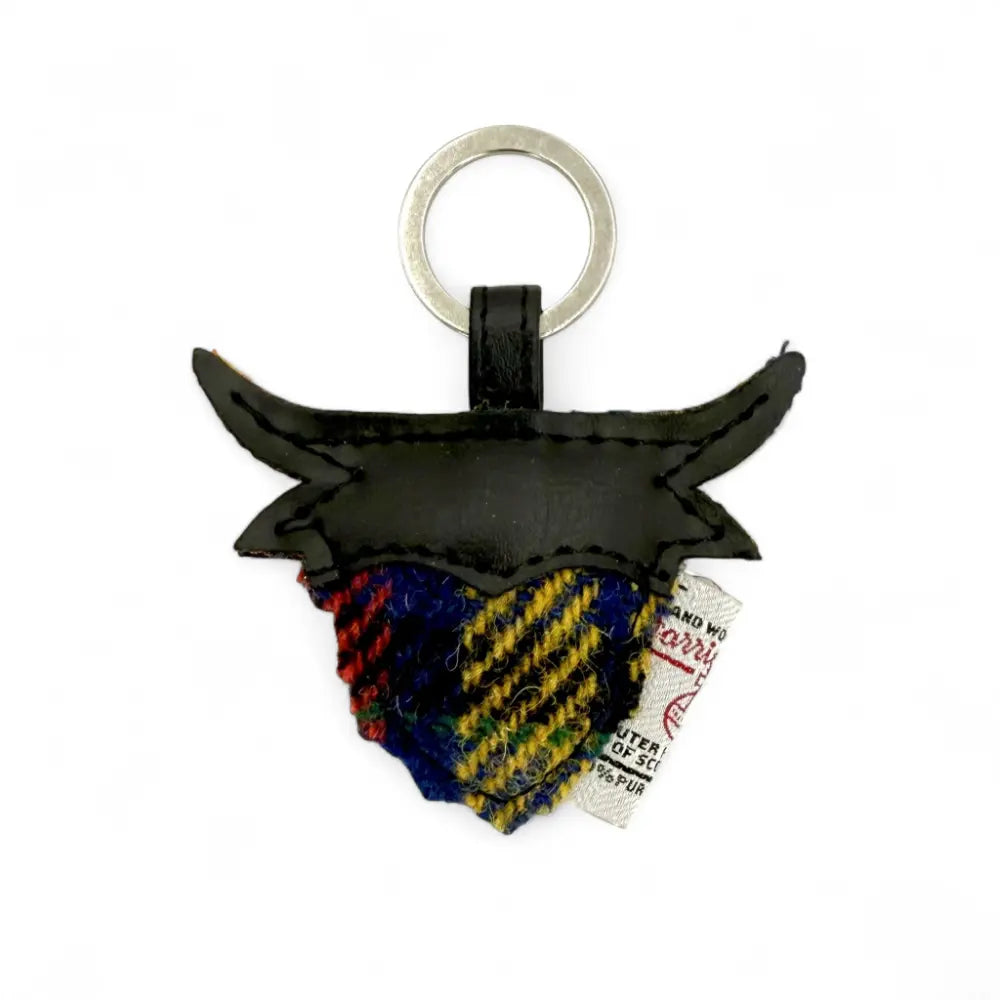 Harris Tweed Highland Coo keyring — unique Scottish gift in a range of Harris Tweed colours — angle view