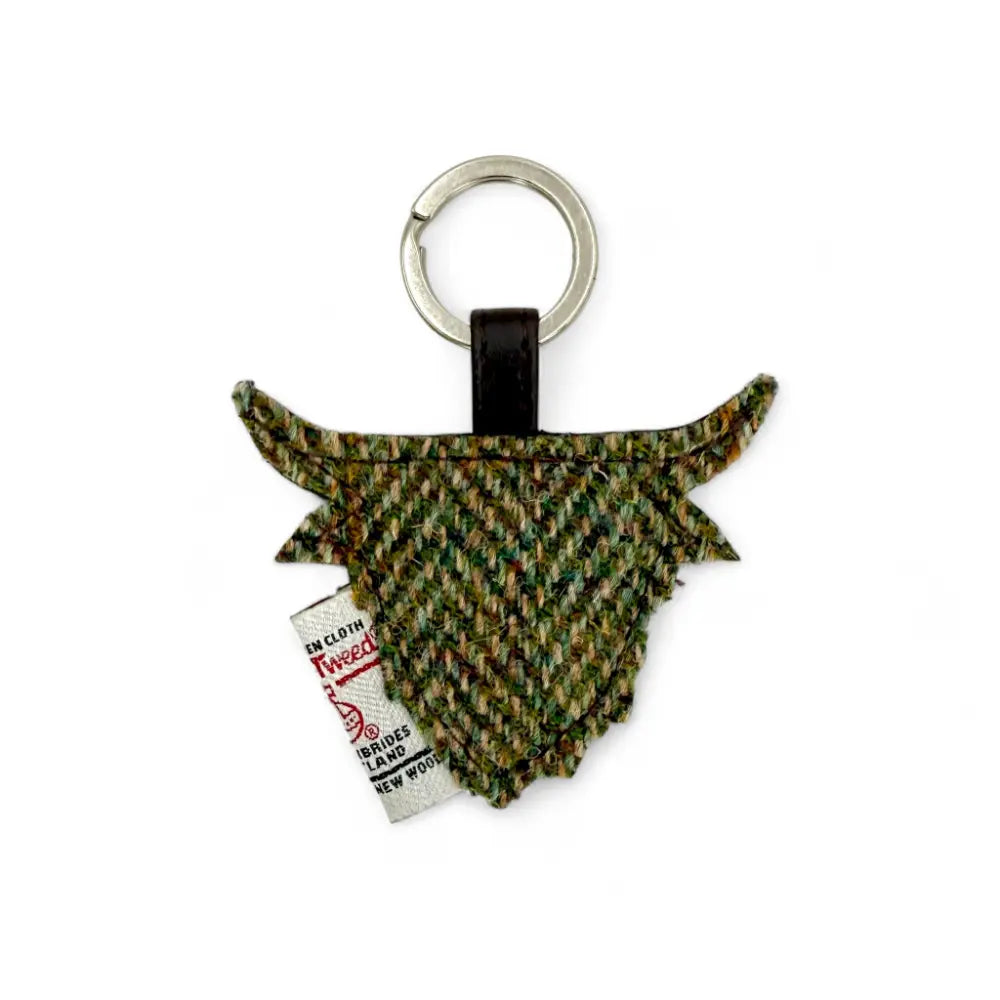 Harris Tweed Highland Coo keyring — unique Scottish gift in a range of Harris Tweed colours — in use