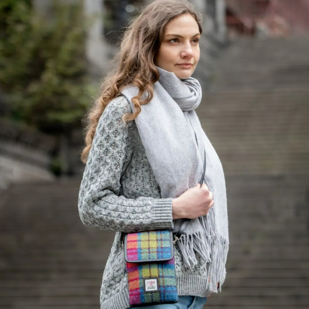Harris Tweed mini crossbody bag — compact Scottish gift in a range of Harris Tweed colours — alternate angle