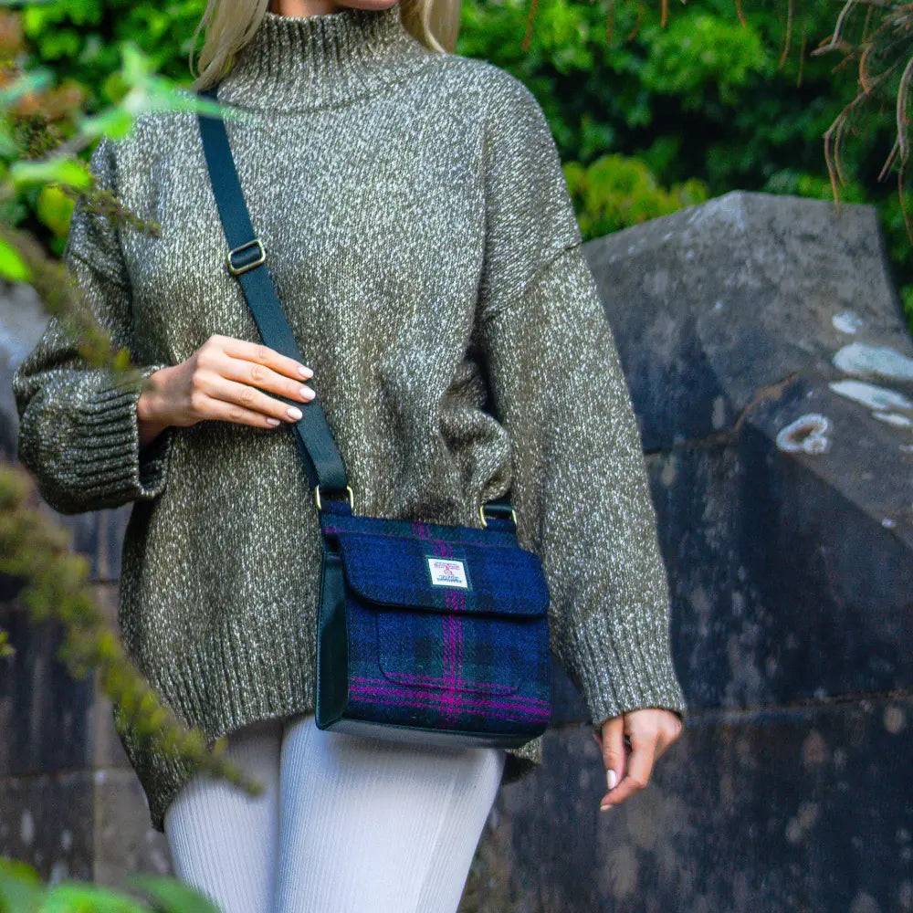 Harris Tweed medium satchel — classic Scottish gift in a range of Harris Tweed colours — alternate angle