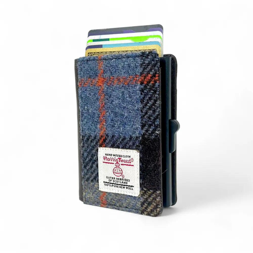 Harris Tweed pop up card wallet — compact Scottish gift in a range of Harris Tweed colours — flat lay