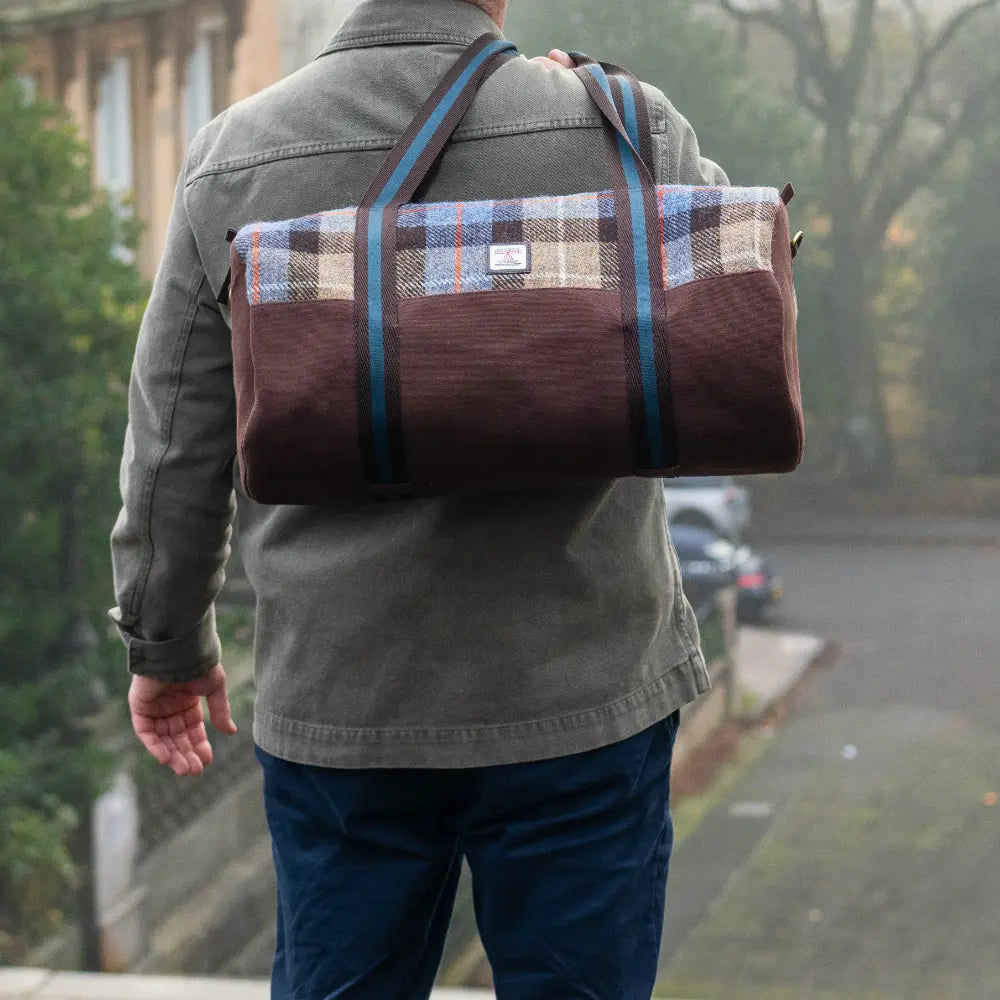 Harris Tweed barrel holdall — spacious Scottish travel gift in a range of Harris Tweed colours — product detail