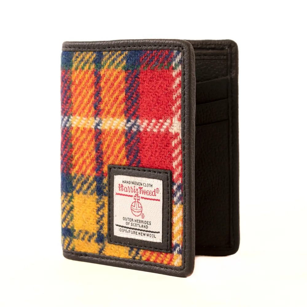 Harris Tweed slim bifold wallet — slim Scottish gift for men in a range of Harris Tweed colours — lifestyle shot